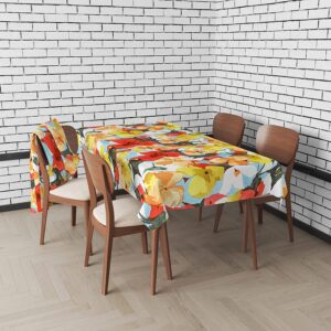 Kovot Floral Tablecloth - 60" x 84" - Washable Water-Resistant Indoor/Outdoor Table Cover for Spring, Summer, and Fall - Vibrant Orange and Yellow Flower Design - Rectangle/Oblong