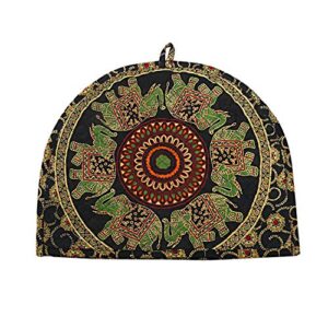 Indian Elephant Printed Tea Cosy for Teapot 100% Cotton Extra Thick Indian Ethnic Tea Cozies for Party Wadding Insulated Kettle Cover for Home Kitchen Decorative Tea Cozy Tea Pot Cover