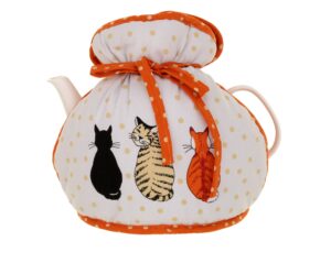 ulster weavers tea cosy muff - vibrant kitchen accessory, 100% cotton, warming & insulating, machine washable - perfect for a traditional english high tea experience, cats in waiting, orange