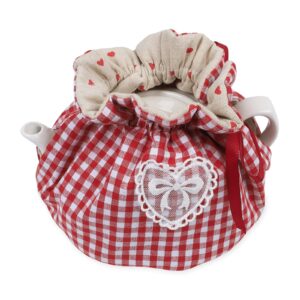 tea cosy,creative kitchen tea pot dust cover,teapot cozy breakfast warmer,tea pot cover insulation and keep warm,tea kettle quilt for home kitchen table hotel tea party restaurant (red)
