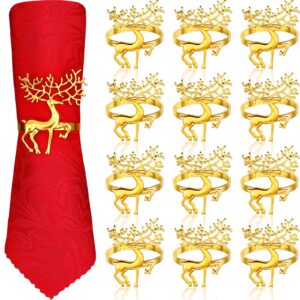 willbond christmas napkin rings holders deer napkin rings for christmas dinners parties, wedding adornment, table decor for christmas and home kitchen dining table linen accessories (gold, 12)