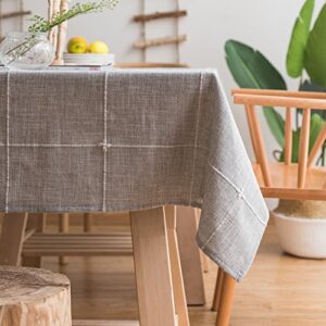 colorbird farmhouse tablecloth solid embroidery lattice cotton linen table cloth fabric wrinkle free washable table cover for kitchen dinning tabletop decor (rectangle/oblong, 52 x 86 inch, grey)