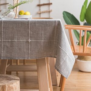 ColorBird Farmhouse Tablecloth Solid Embroidery Lattice Cotton Linen Table Cloth Fabric Wrinkle Free Washable Table Cover for Kitchen Dinning Tabletop Decor (Rectangle/Oblong, 52 x 86 Inch, Grey)