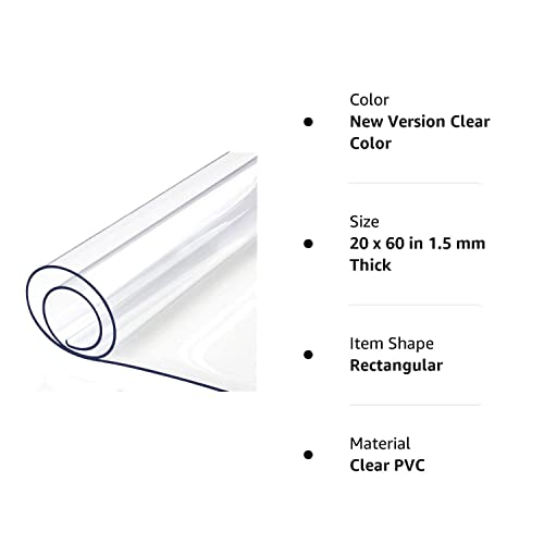 Clear Plastic Protector Wood Furniture Table Topper Protective Cover Dining Living Room Countertop Thick PVC Tablecloth Vinyl Mat Tabletop Protection Pad Wipeable Waterproof Table Cloths 20 x 60 Inch