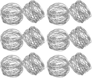 skavij metal mesh napkin rings set for dining table decoration (dia-2 inch, pack of 12, silver)