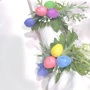 Easter Eggs Spring Napkin Rings & Yellow Flowers table decor decorations - Set of 6