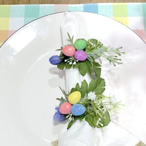 Easter Eggs Spring Napkin Rings & Yellow Flowers table decor decorations - Set of 6