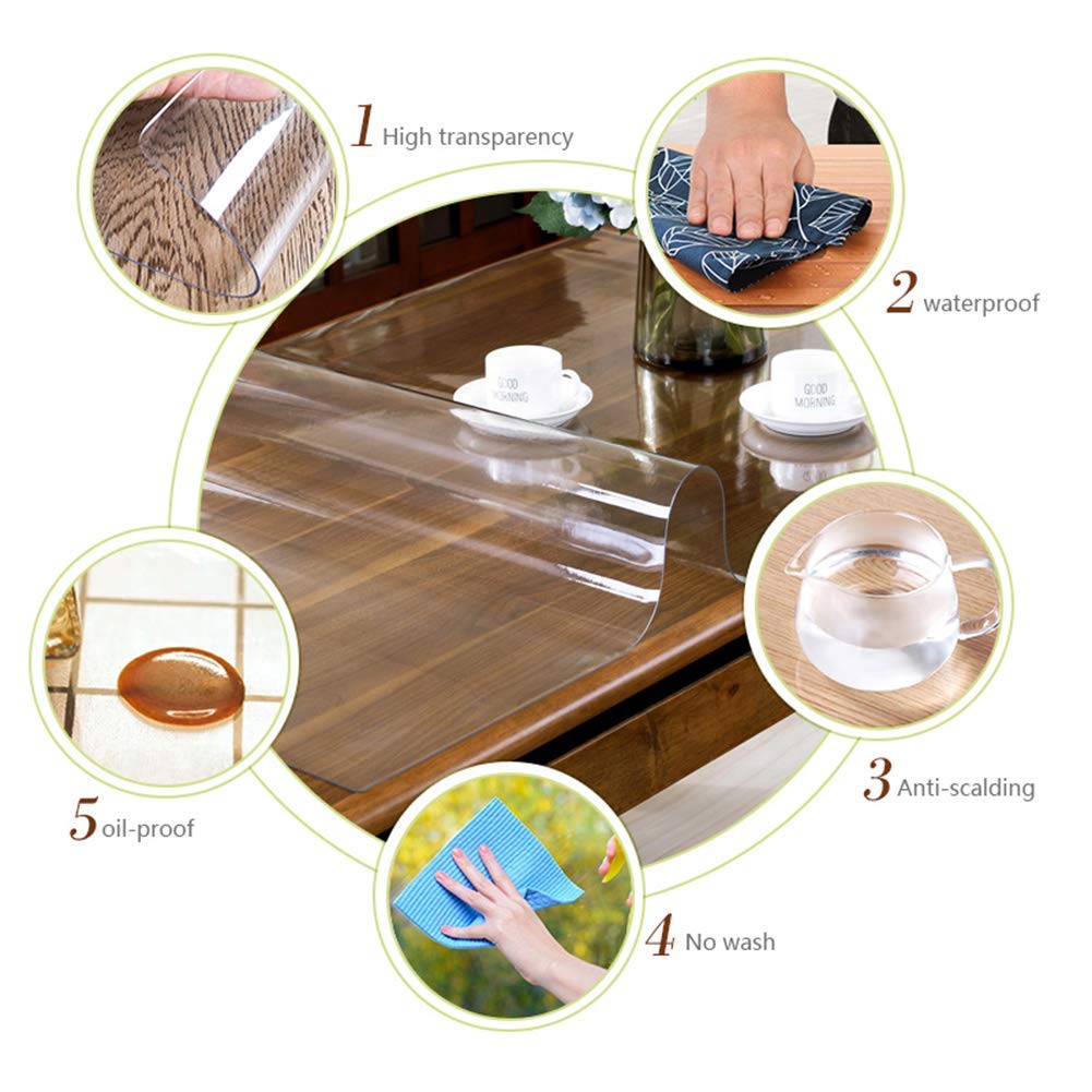 MYOYAY 79 x 40 inch 2mm Thick Clear PVC Table Cover Protector Soft Transparent Tablecloth Waterproof Oil Proof Kitchen Dining Table Cloth for Rectangular Table Writing Desk