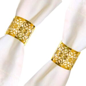 YESHIN 100 Pcs Premium Napkin Rings Laser Cut Foil Paper Napkin Holder for Wedding Party Dinner Table Decor,Special Events and Catering Services (Gold)