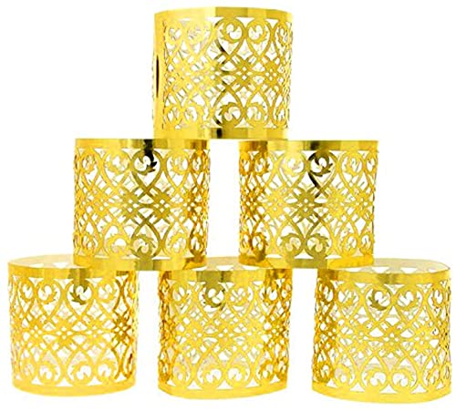 YESHIN 100 Pcs Premium Napkin Rings Laser Cut Foil Paper Napkin Holder for Wedding Party Dinner Table Decor,Special Events and Catering Services (Gold)