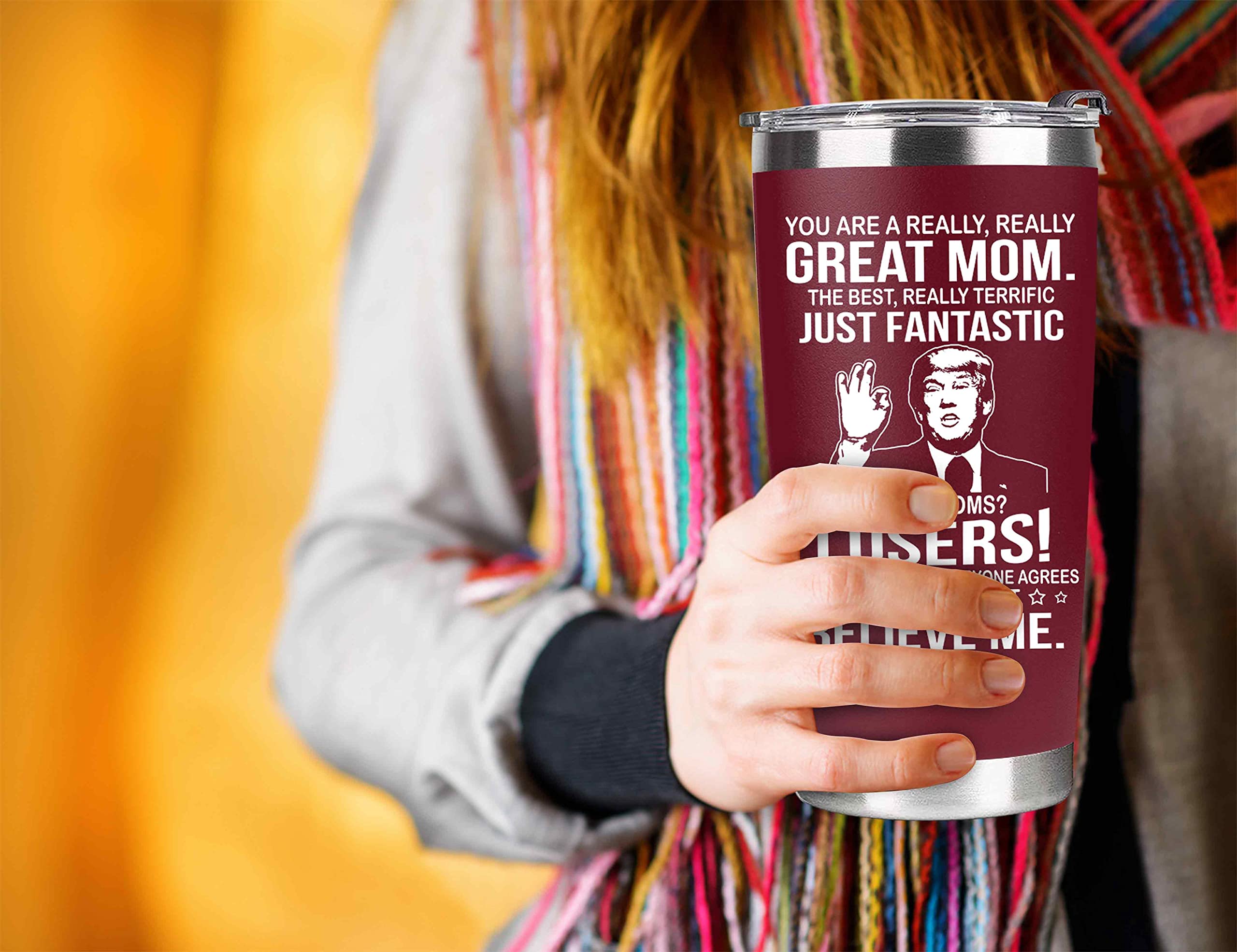 BETHEGIFT Mother's Day Gifts for Mom from Daughter, Son - Mom Gifts - Great Mom Coffee Tumbler - Birthday Gifts for New Mom, Mom To Be, Mother In Law - Present for Mom - Mom Cup 20oz, Red