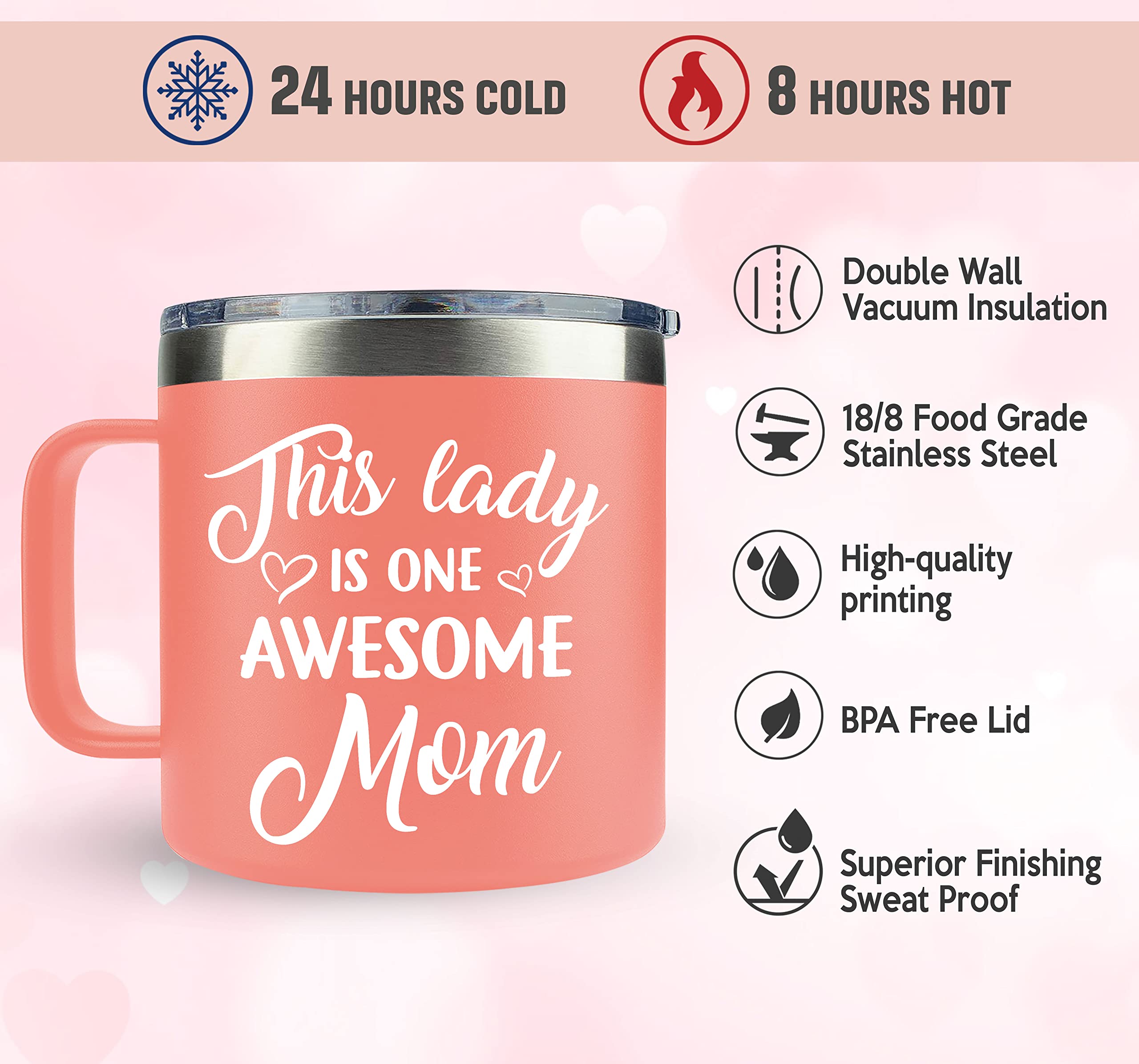 ZAZIKE Mothers Day Gifts for Mom, Women, Wife - Mothers Day Gifts from Daughter, Son - Gifts for Mom from Daughter, Son, Kids - Mom Gifts, Birthday Gifts for Mom, Mom Birthday Gifts, Mom Mug 14 Oz