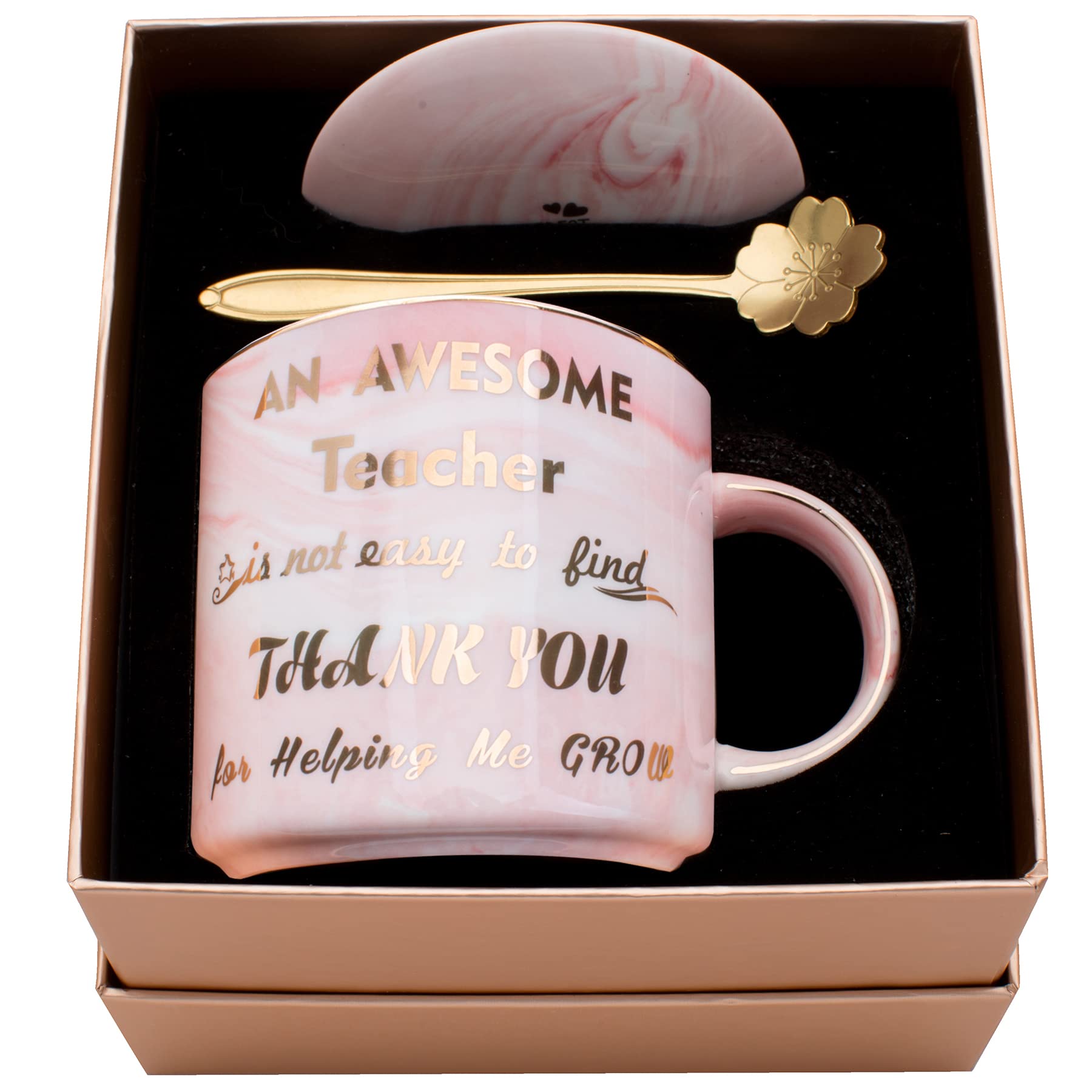 Duneach Luspan Teacher Gift - Teacher Appreciation Gifts - Best Gifts for Teachers - Best Teacher Gifts for Women - Pink Marble Ceramic Coffee Mugs 11.5oz and Lid