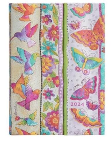 Paperblanks Varzi Dal 1956 2024 Diary 12 Months, Midi Daily Planner, Playful Creations, Butterflies and Hummingbirds – 13 x 18 cm
