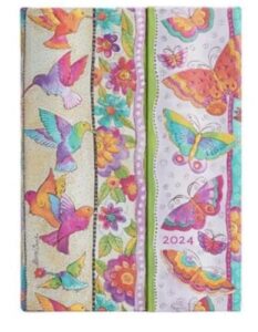 paperblanks varzi dal 1956 2024 diary 12 months, midi daily planner, playful creations, butterflies and hummingbirds – 13 x 18 cm
