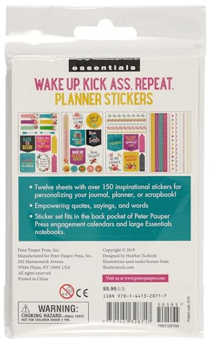 Essentials Planner Stickers -- Wake Up Kick Ass Repeat (Set of 150 Stickers)