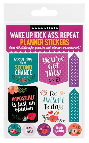 Essentials Planner Stickers -- Wake Up Kick Ass Repeat (Set of 150 Stickers)