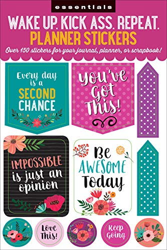 Essentials Planner Stickers -- Wake Up Kick Ass Repeat (Set of 150 Stickers)