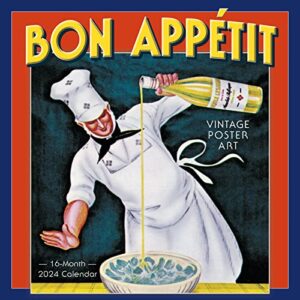 bon appétit 2024 wall calendar — vintage poster art, 16-month cooking calendar, 12" x 12"