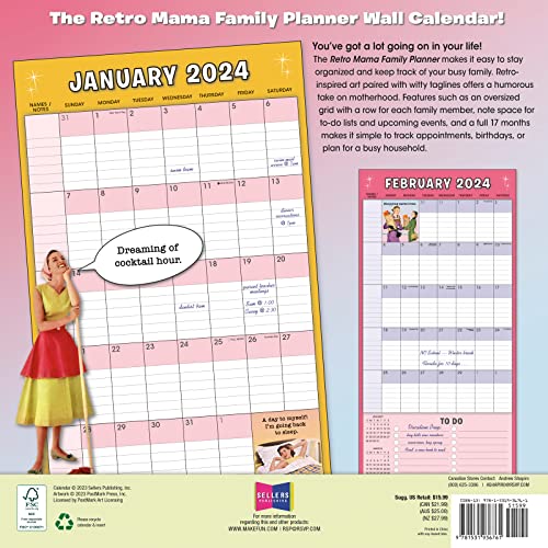 2024 Family Planner, 17-Month Calendar Planner: August 2023 - December 2024, 12" x 12" - Retro Mama