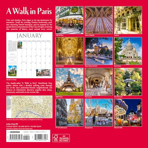 Willow Creek Press A Walk in Paris Monthly 2024 Wall Calendar (12" x 12")