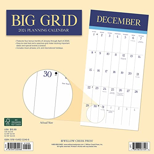 Willow Creek Press Big Grid (Jewel) 2024 12" x 12" Wall Calendar