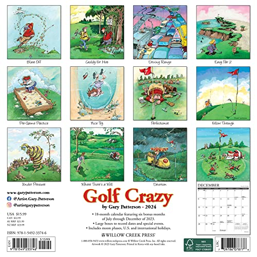 Willow Creek Press Golf Crazy by Gary Patterson Monthly 2024 Wall Calendar (12" x 12")