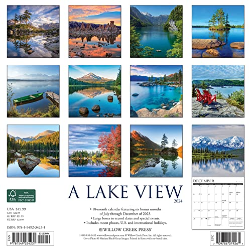 Willow Creek Press Lake View Monthly 2024 Wall Calendar (12" x 12")