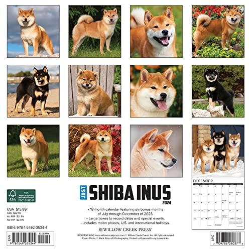 Willow Creek Press Shiba Inus Monthly 2024 Wall Calendar (12" x 12")