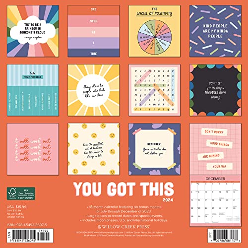 Willow Creek Press You Got This Monthly 2024 Wall Calendar (12" x 12")