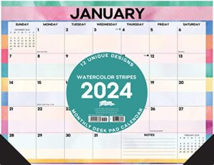 willow creek press watercolor stripes monthly 2024 deskpad calendar (22" x 17")