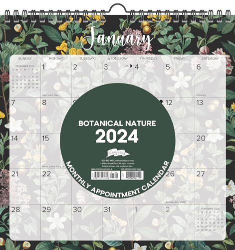 Willow Creek Press Botanical Nature Monthly Spiral-Bound 2024 Wall Calendar (12" x 12")