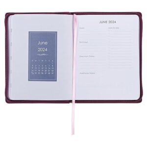 Christian Art Gifts 2024 18 Month Women's Vegan Leather Personal Planner Organizer w/Zipper Closure: Be Still & Know Inspirational Bible Verse, Daily, Weekly, Monthly Planning, Maroon Floral, Large