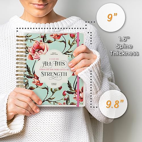 Christian Art Gifts Inspirational 18 Month Wirebound 2024 Planner for Women: I Can Do All This - Philippians 4:13 Bible Verse, Personal Week Organizer w/Elastic Closure Aug 2023-Jan 2025, Teal Floral