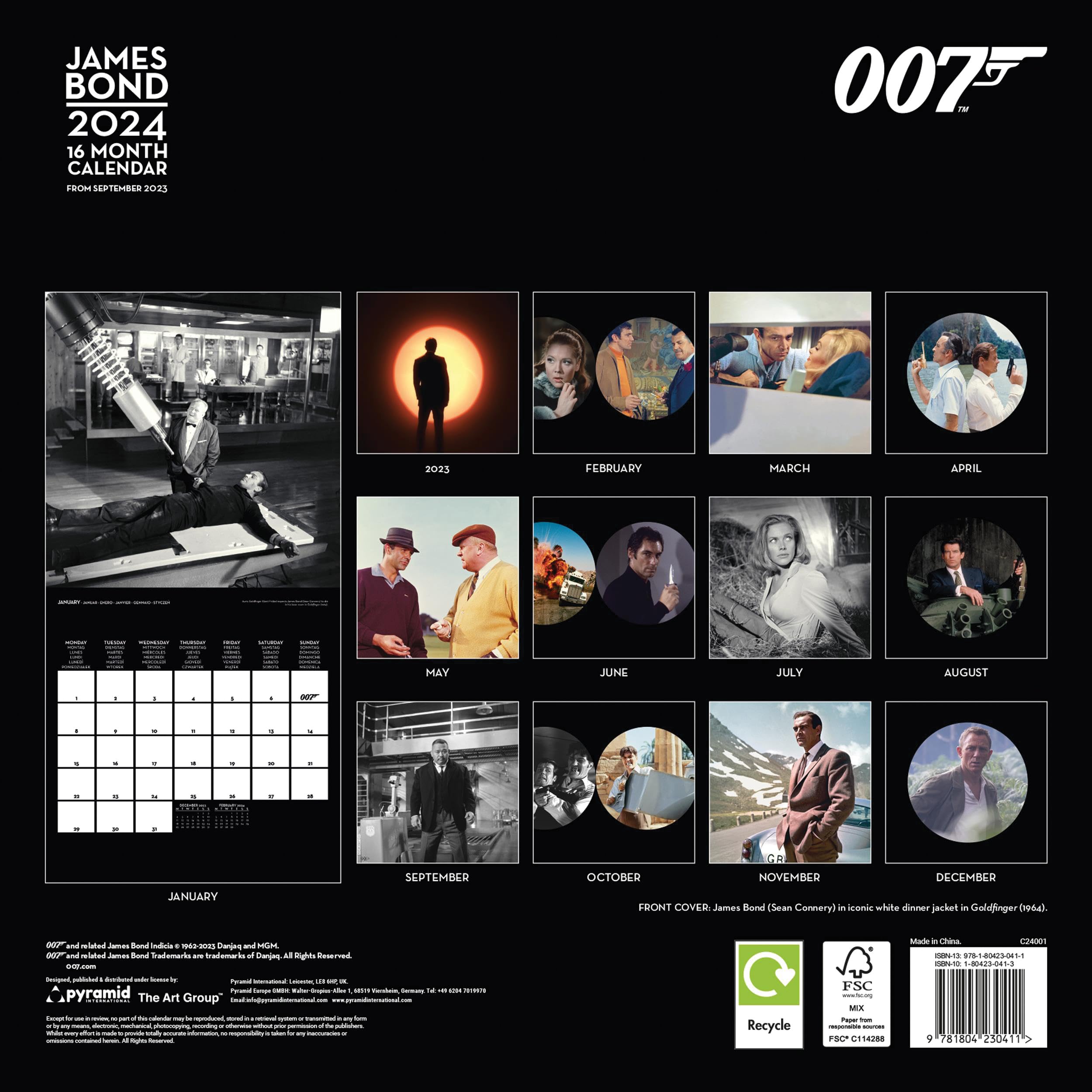 James Bond Calendar 2024 - Month to a View Planner 30cm x 30cm - Official Merchandise