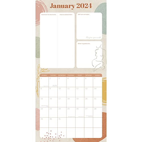 2024 Square Wall Calendar - Wellness Planner 12 x 12 Inch Monthly View, 16-Month, Art Theme, Includes 180 Reminder Stickers