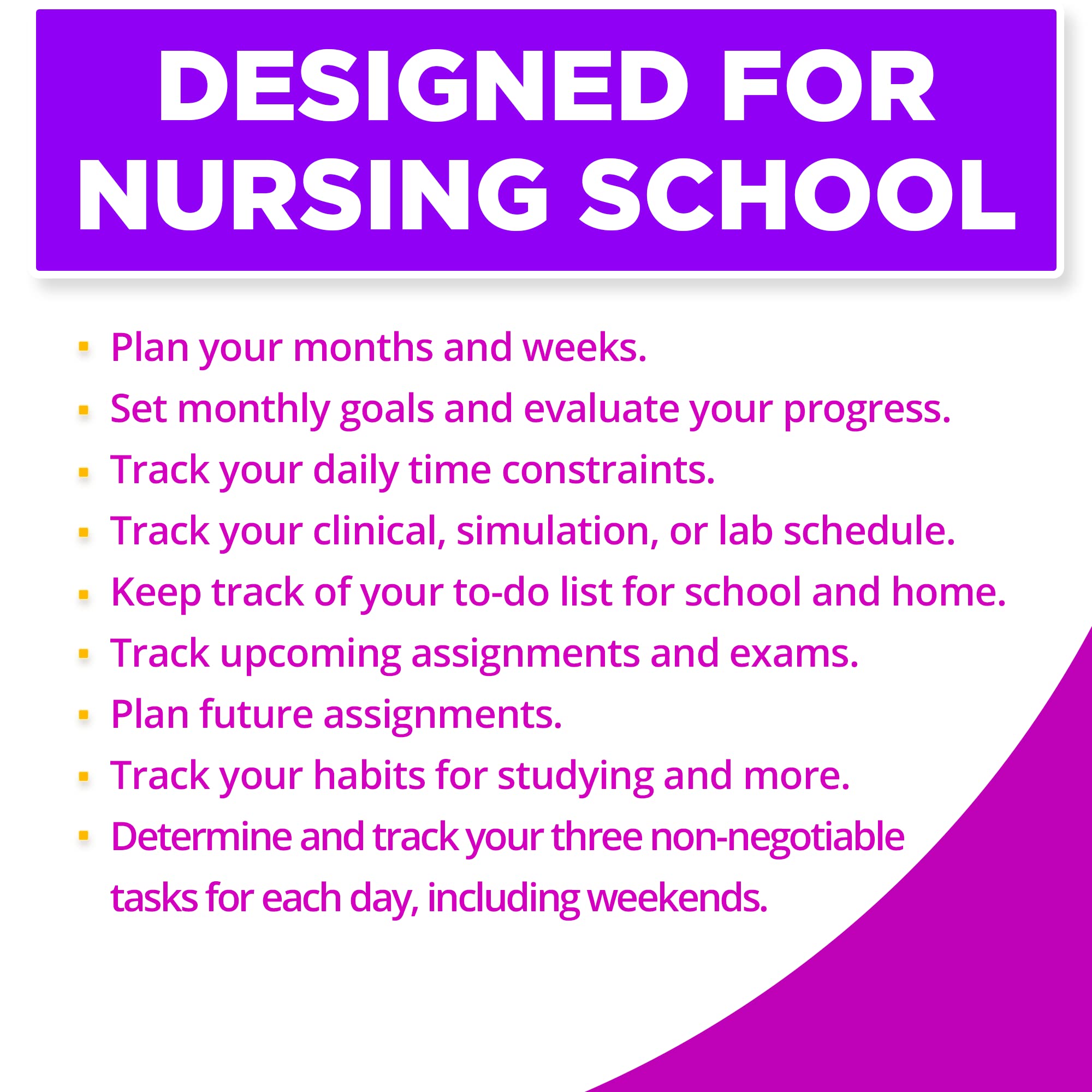 Nursing School Study Planner - Nursing Student Gifts - Spring/Fall Calendar Year - Dates Start January 1, 2024 & Ends January 31, 2025