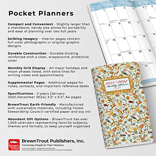 Tuscan Delight | 2023-2024 3.5 x 6.5 Inch Two Year Monthly Pocket Planner Calendar | Foil Stamped Cover | BrownTrout | Stationery Elegant Exclusive