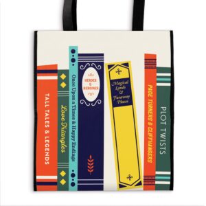 galison literary tales reusable tote - environmentally friendly, lightweight, and colorful reusable bag, perfect for shopping