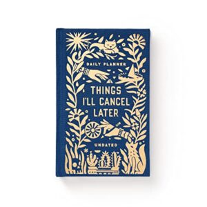 brass monkey things i’ll cancel later – undated mini planner vintage library book inspired with embossed gold foil artwork cloth cover