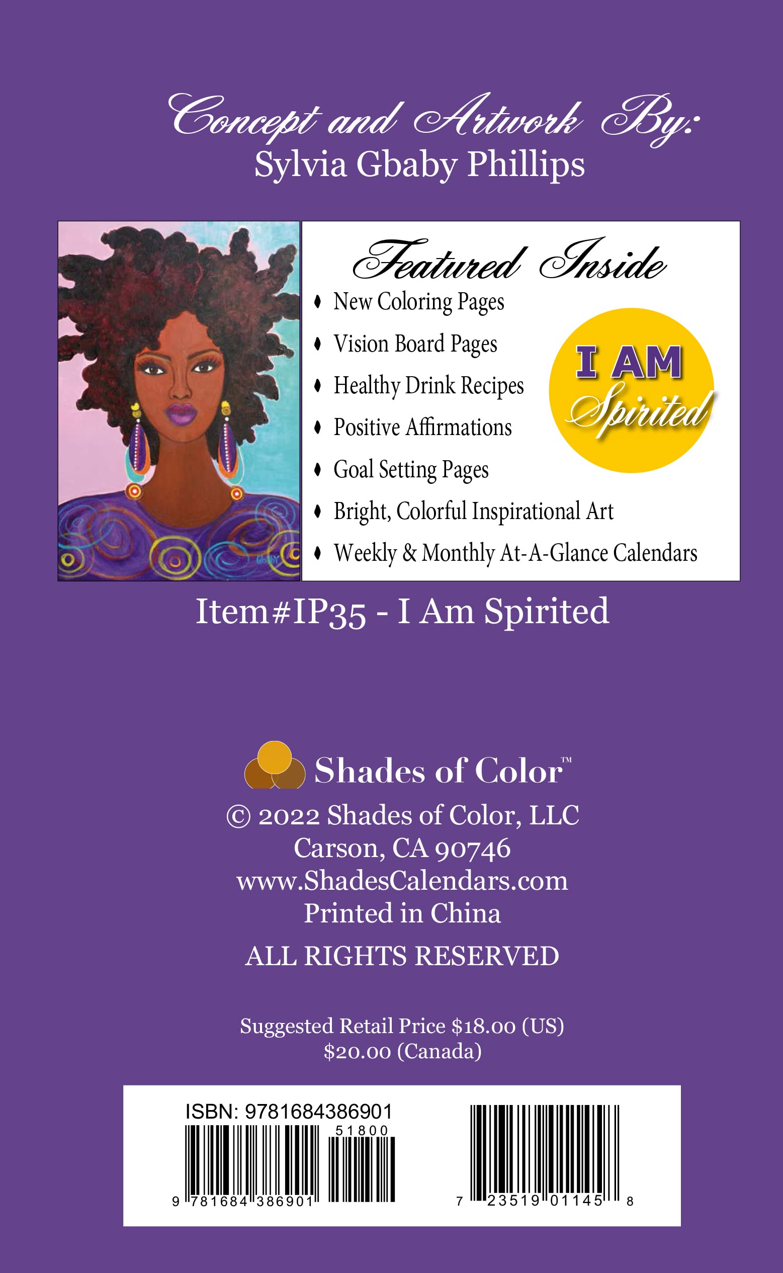 Shades of Color 2023 African American Weekly Planner, Shades of Color: I Am Spirited, Highlighting Black Culture Through Beautiful Art, 5.375 x 8.375 inches, Artist: Sylvia "Gbaby" Phillips (IP35)