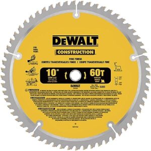 DEWALT 10-Inch Miter / Table Saw Blade, ATB, Thin Kerf, Crosscutting, 5/8-Inch Arbor, 60-Tooth (DW3106)