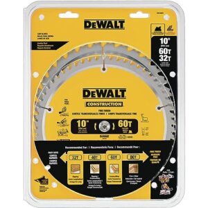 DEWALT 10-Inch Miter / Table Saw Blade, ATB, Thin Kerf, Crosscutting, 5/8-Inch Arbor, 60-Tooth (DW3106)