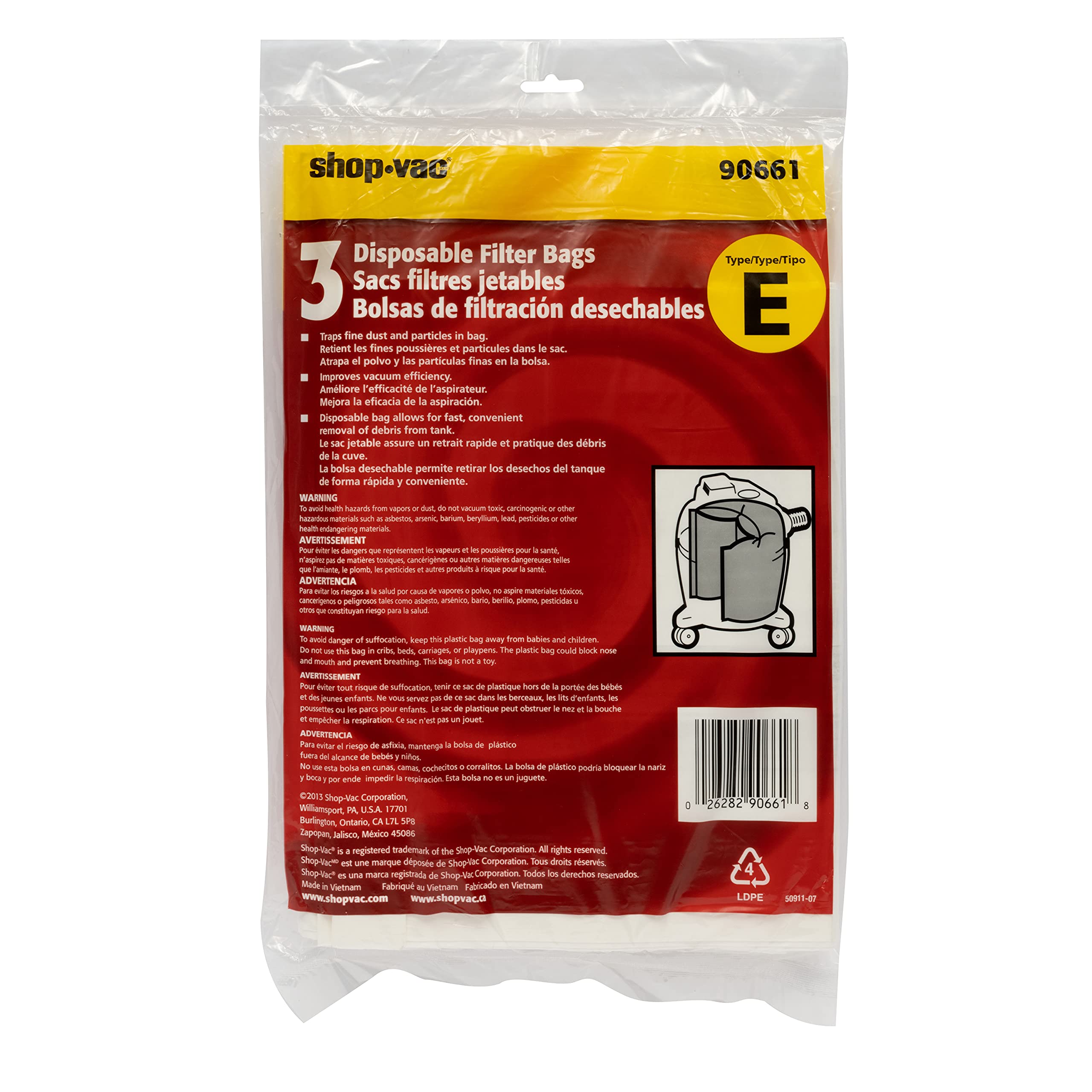 Shop-Vac 9066133, Disposable Filter Collection Bags, Fits 5-8 Gallon Tanks, (3 Pack)