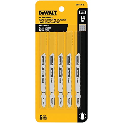 DEWALT - DW3770-5 Jigsaw Blades, Thick Metal Cutting, T-Shank, 3-Inch, 14-TPI, 5-Pack (DW37705)