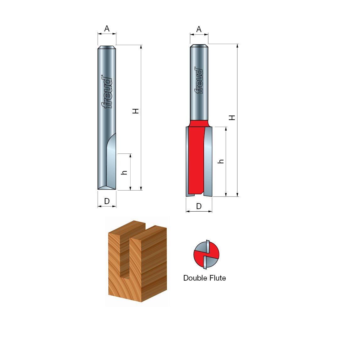 Freud 04-096: 1/16" (Dia.) Double Flute Straight Bit, Red