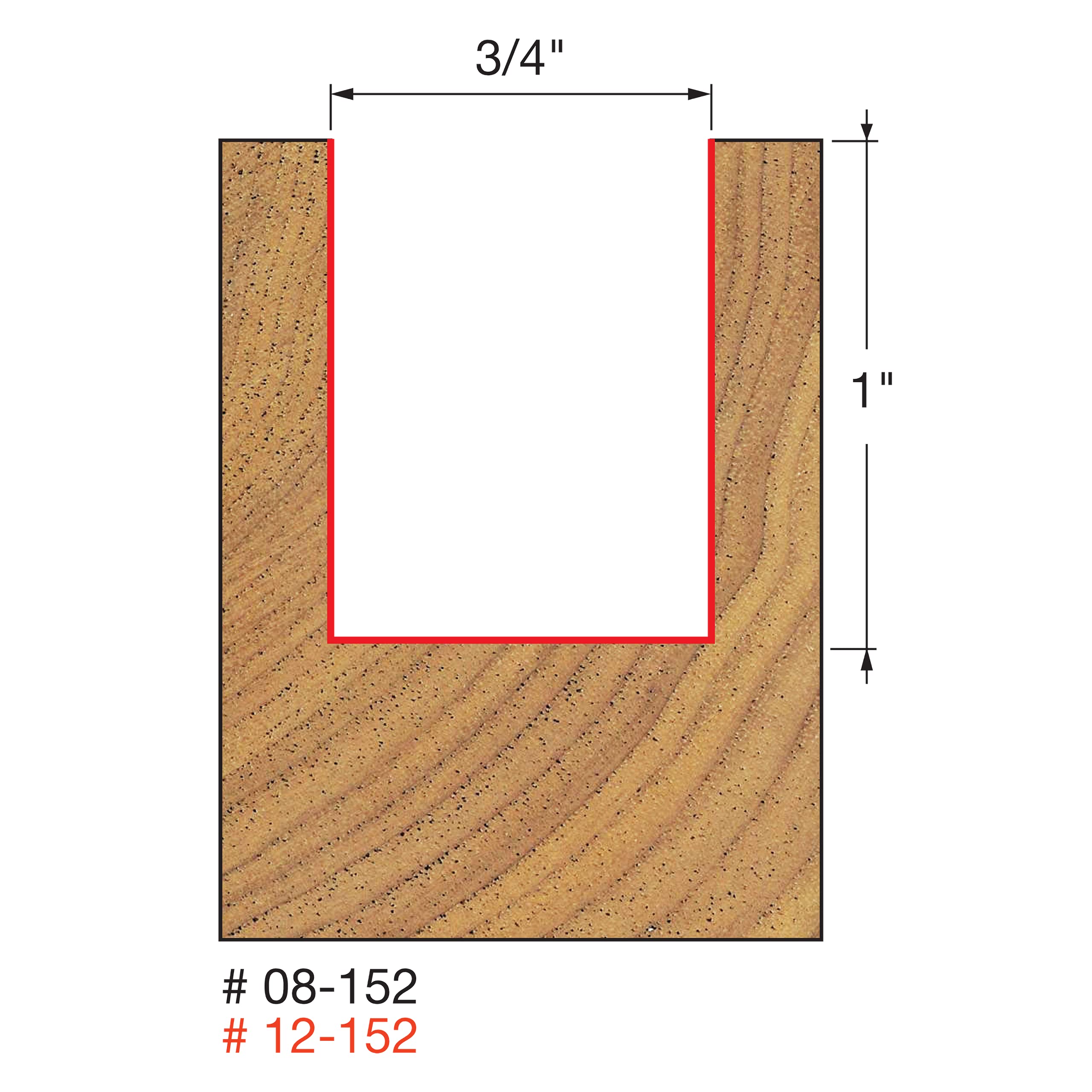 Freud 12-152: 3/4" (Dia.) Double Flute Straight Bit (Eclipse Grind) Red