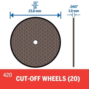 Dremel 420 Cut-off Wheel, 15/16 " (23.8 mm) diameter, 0.40” (1.0 mm) disc thickness, Cutting Rotary Tool Accessory (20 Pieces)