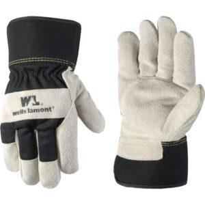 wells lamont men's heavy duty leather palm winter work gloves with safety cuff (wells lamont 5130l), black, large