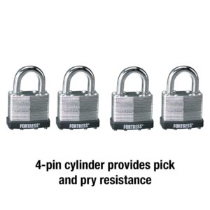 Master Lock 1803Q Fortress Outdoor Padlock with Key, 4 Pack Keyed-Alike, Laminated Steel